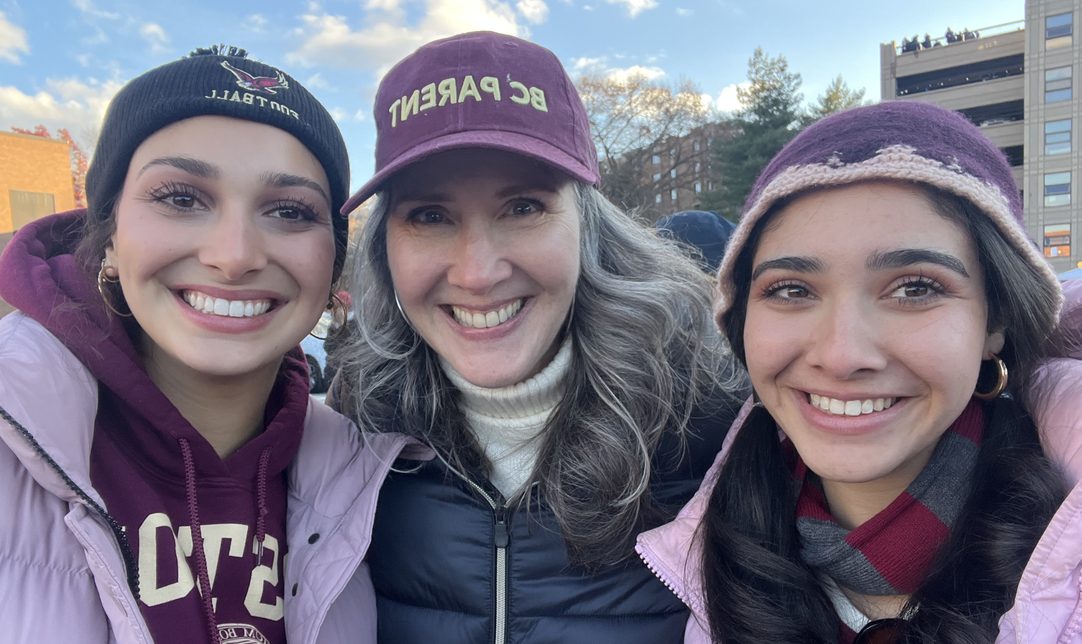 Erica Hitchcock Desouza with her daughters at a Boston College event